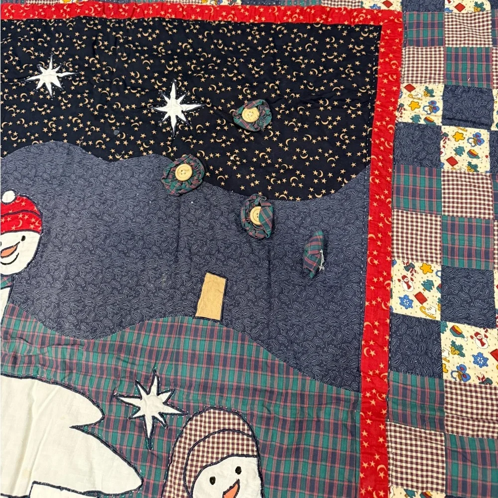 Vintage Snowman Quilted Blanket Wall Hanging 48x60 Holiday Decor